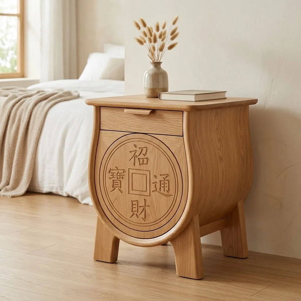 Wooden Nightstand Lucky Coin Home Decor